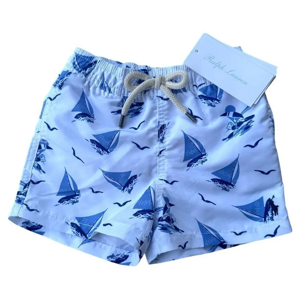 Polo Ralph Lauren Baby Swim Trunks – Sailboat Print Blue White 9M NWT